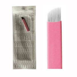 20pcs Pink Microblading Blades 0.15mm Nano 18 Slope Agujas de Microblading for Hair Strokes Brows and Nano Brows (#18-0.15mm)
