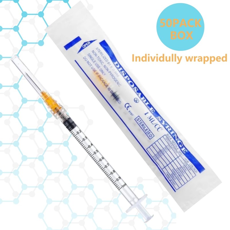 50 Pack 1ml 25Ga - 5/8 Inch Luer Lock Sample