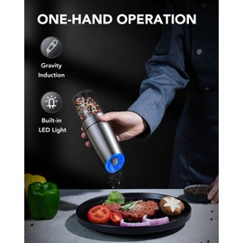 FORLIM Salt and Pepper Grinder,Gravity Pepper Grinder, Stainless Steel, 1Pack(Sliver)