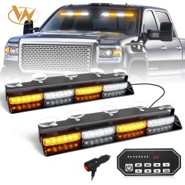 Emergency Dash Strobe Lights 2x16.8 Inch Amber White Security Light W/Take 48 LED Safety Flashing Warning HazardLight Color: Amber/white