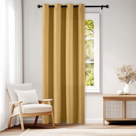 jinchan Linen Textured 75% Blackout Curtain 84 Inches Long for Living Room Room Thermal Insulated Grommet Top Window Drape for Bedroom 52x84 Mustard Yellow 1 Panel