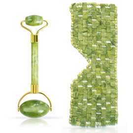 LEOSENSE - Juego De Mascarilla De Jade Para Ojos Y Rodillo De Jade, Mascarilla Facial De Piedra De Jade Y Rodillos Masajeadores Faciales, Herramienta