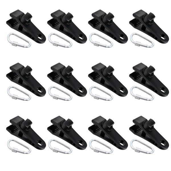 CADUFUELLY 24 Pcs Tarp Clips with Carabiner Lock Grip Thumb