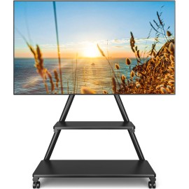 Rfiver Rolling TV Stand on Wheels with Mount with Storage Shelf Universal Mobile TV Car