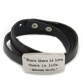 Avalaya Gandhi Quote Black Leather Wrap Bracelet/Silver Tone/Adjustable/One size fits all