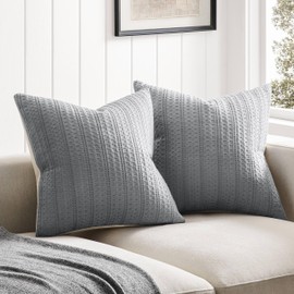 ZeeMart 100% Cotton Waffle Textured Throw Pillow Covers Set of 2, 18x18 Inch Blue Ashes, Soft Farmhouse Decorative Couch Pillow Cases Dusty Blue Cushion Covers for Sofa Bed Living Room Home Decor