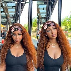 SOMIARIK Glueless Loose Curly Headband Wig Long Curly Blonde Wigs for Black Women None Lace Front Wigs Natural Hairline Machine Made Wigs 130% Density 26 Inch