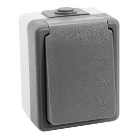 McPower Surface-Mounted Wet Room Socket, Secure, IP44 Splashproof, 250 V ~ / 16 A, Protective Contact, Robust Wall Socket for Outdoors, Wet Rooms, Grey