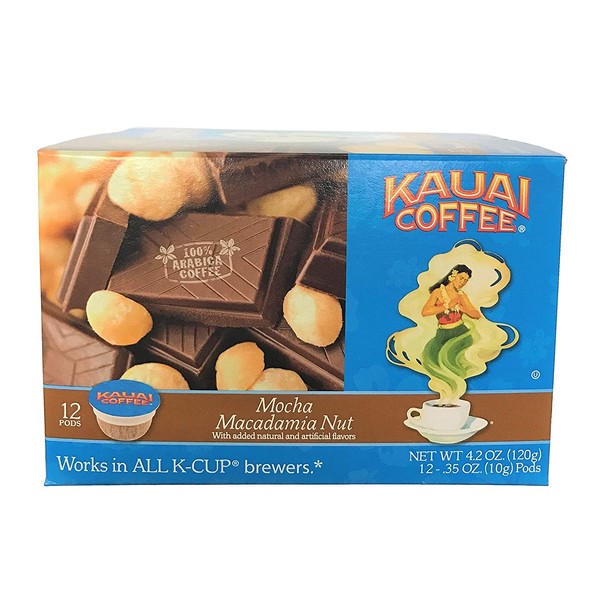 Kauai Coffee Single Serve Pods, Mocha Macadamia Nut - 100% Premium Arabica Coffee from Hawaii’s Largest Coffee Grower, Keurig-Compatible Cups (12 Count)