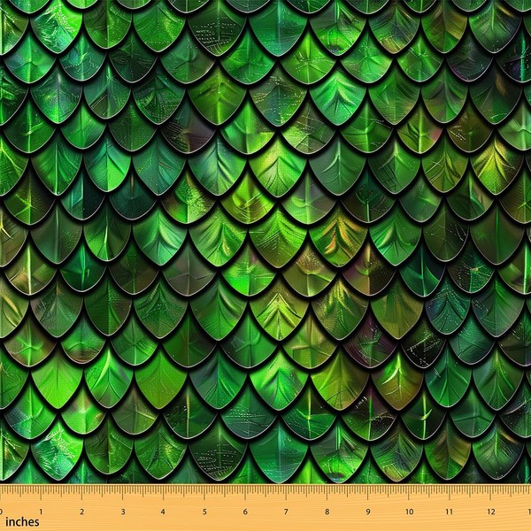 Erosebridal Green Scales Fabric by The Yard,Ocean Nautical Mermaid Scales