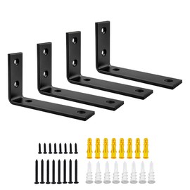 SAYAYO Floating Shelf Brackets Heavy Duty 5 Inch, 1/5 Inch Thicken Black Shelf Bracket for Wood Shelves, Metal L Brackets Shelving Brackets , 4Pcs