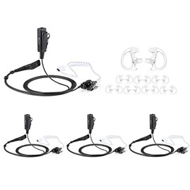 zeadio Surveillance Covert Air Acoustic Tube Headset, Push-To-Talk Microphone Headset with Earmold Earpiece for Motorola Multipin Two Way Radio Walkie Talkie (Pack of 4)