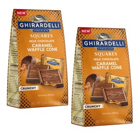 GHIRARDELLI Milk Chocolate Caramel Waffle Cone Squares - Pack of 2 - Delicious Chocolate with a Caramel Inside and Pieces of Waffle Cone in the Chocolate, Full Size