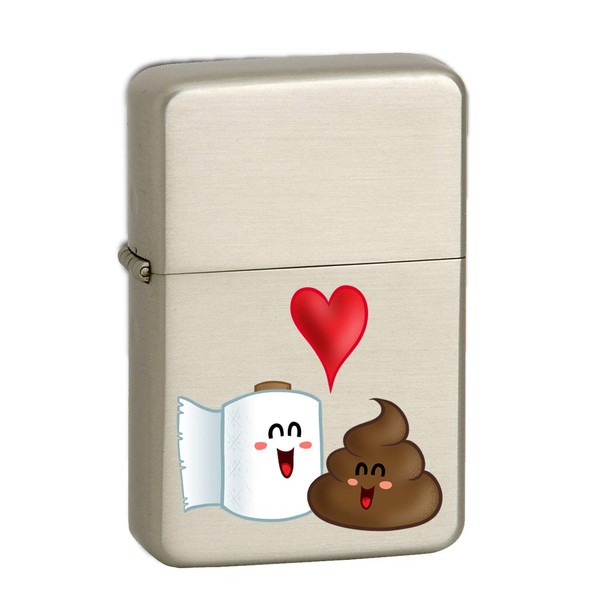 Best Friends Funny Toilet Paper & Poop in Love w/Heart KGM Thunderbird Vintage Lighter - Nickle Satin