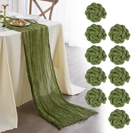 Nialnant 10 Pack Grass Green Cheesecloth Table Runner,Spring Table Runner for Woodland Birthday Party Decorations,St Patrick's Day Table Runners-13FT