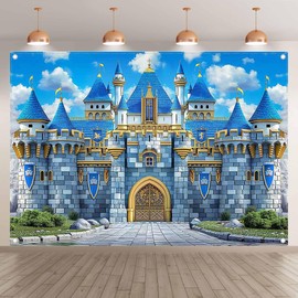 Luminora 7x5ft Fabric Medieval Blue Castle Backdrop Royal Knight Stone Wall Photography Background Kids Prince Boy Birthday Party Decorations Photo Booth Props