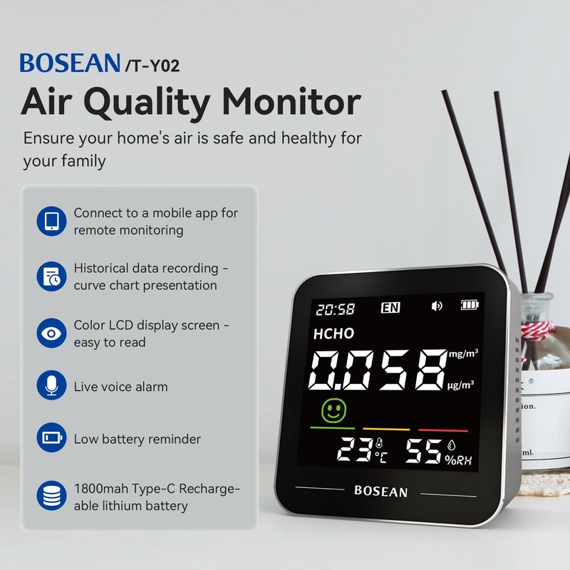 TY02 Indoor Air Quality Monitor, 5 in 1 Air Meters