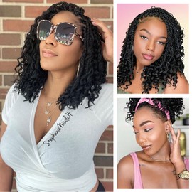 8 Packs Goddess Box Braids Crochet Hair -12 Inch Crochet Box Braids Bohomian Box Braid Crochet Hair Synthetic Braiding Hair Boho Braids Crochet Hair for Black Women(1B/Purple#)