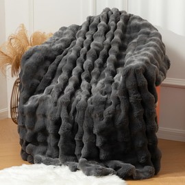 BENVWE Faux Fur Throw Blanket Fleece Bubble Blanket, Soft,Cozy and Thick Blanket Plush Fluffy Blanket for Couch Chair Bed 63x80 Inches Graphite Gray