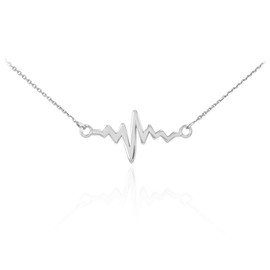 925 Sterling Silver Lifeline Pulse Pendant Heartbeat Necklace, 18"