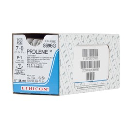 Ethicon PROLENE Polypropylene Suture, 8696G, Synthetic Non-absorbable, P-1 (11 mm), 3/8 Circle Needle, Size 7-0, 18'' (45 cm)