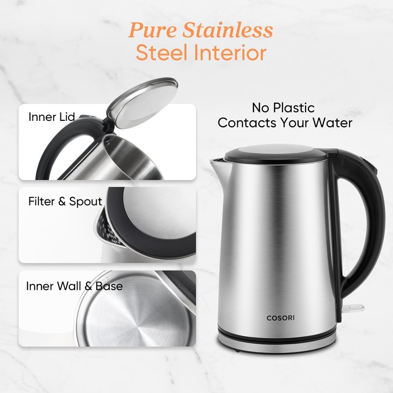 Cosori Electric Kettle, No Plastic Inner Lid, Filter & Spout,