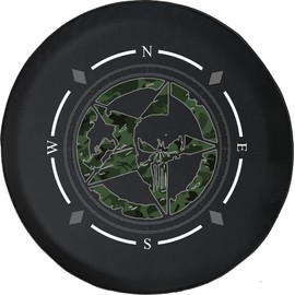 Spare Tire Cover Compass Military Star Green Camo Vintage Skull Fits SUV or Camper RV Accessories Trailer Tire Cover Size 28 Inch