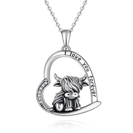 Fryneauy Cow Necklace for Women 925 Sterling Silver Cow Pendant Necklace Cow Jewellery Gifts for Girls, Sterling Silver, No Gemstone