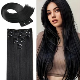 BOSHIZL Seamless Clip-in Hair Extensions for Women – 7 Pieces, 140g Premium Wig (US 24 Inch, Black)