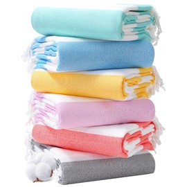 Genovega 6 Packs Oversized Stripe Turkish Beach Towel 74"x38" Thin Quick Dry Sand Free Pool Swim Towels Large XL Clearance Blanket Adult Travel Vacation Accessories Essentials Mulite Stripe