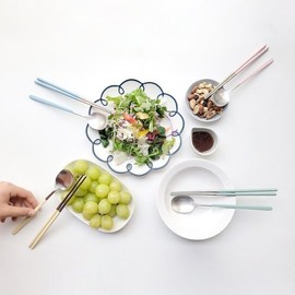 (House Home) Rude Pastel Slim Cutlery & Chopsticks 2-Person Set Baby Blue 1P (Slim) + Naples Yellow 1P (Slim) / (하우스홈)루드 파스텔 슬림 수저 젓가락 2인세트 베이비블루1P(슬림)+네이플스옐로우1P(슬림)