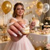 Uñas postizas medianas cuadradas rosas con diseño de flor 3D