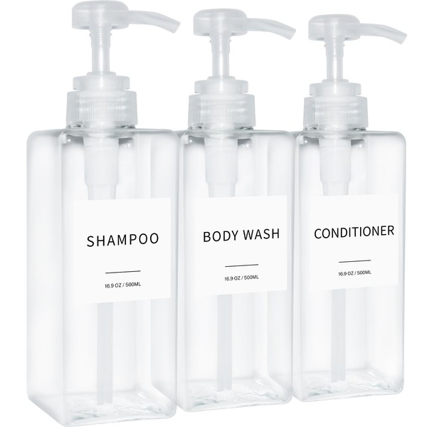 Shampoo and Conditioner Dispenser, Refillable Plastic Shampoo Pump Bottles with