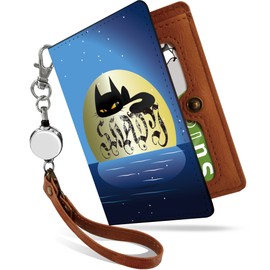 Pretimo Pass Case, Commuter Pass Case, Reel, Cute, Black Cat, Night Sky, Character Illustration, Bifold, Invisible Shape, Stylish, Women's, Animal Pattern, Blue [Black Cat Night Sky/ps], Kroneko Night
