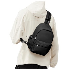 Small Black Sling Crossbody Bag for Men Women, Shoulder Daypack Mini Anti-Theft Cross Body Motorcycle Chest Bags, Small One Strap Fanny Back Pack for Casual Travel Hiking Sport Gym