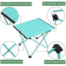 Grope Portable Camping Table with Aluminum Table Top, Folding Beach Table Easy to Carry, Prefect for Outdoor, Picnic, BBQ, Cooking, Festival, Beach, Home (Sky Blue-L)