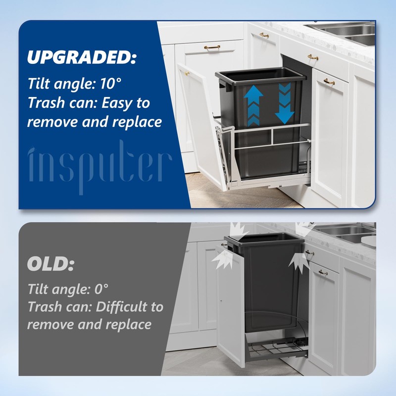 Insputer Pull Out Trash Can Under Cabinet with Tiltable 10°