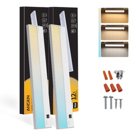 Ansen 2Packs of Under Cabinet Lighting Hardwired, 12in 10W 666LM Dimmable Led Light for Kitchen/Closet, CRI 92+, R9 90+, 3 Color Temperature, 3000K/4000K/5000K(Warm White, Cool White, Daylight)