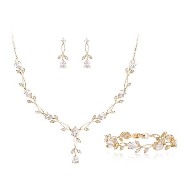 EVER FAITH Wedding Jewelry Set for Bride Bridesmaid, Gold Plated
