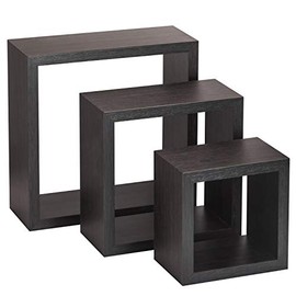 Halter Square Floating Shelves - Set of Three - Large, Medium & Small, Decorate Your Room/Wall - Fully Assembled - Screws and Hardware Included - Wood Veneer (Brown)