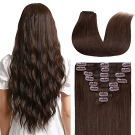 TESS Real Hair Extensions Clip-in Hair Extensions Standard Weft Grade 7A Long Straight Remy Human Hair 8 Wefts 18 Clips