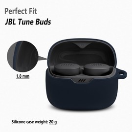 Geiomoo Silicone Case for JBL Tune Buds, Protective Cover with Carabiner (Navy Blue)