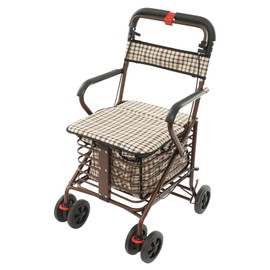 Heavy Duty Shopping Cart with Seat, Rolling Walker with Brakes, Rollator Walkers for Seniors, 330 lbs Capacity,Uoldable & Lightweight (Bronze)