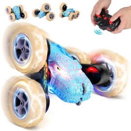 IEEILULU Remote Controlled Car, RC Stunt Car Dinosaur, 70 Minutes Playtime, 360 Degree Rotation RC Car with Crackle Lights, One Click Demo, 2.4GHz Remote Control from 4 5 6 7 8 9 10 Years Boy (Blue)
