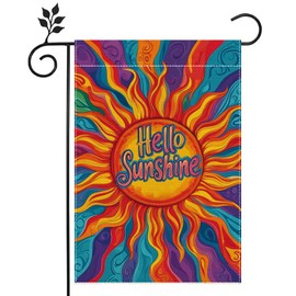 Hello Sunshine Summer Garden Flag for Outside 12x18 Inch Double Sided Burlap Colorful Sunshine Farmhouse Holiday Yard Flag Decorations for Home