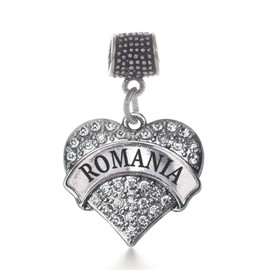 Inspired Silver - Romania - Silver Memory Charm for Women - Pave Heart Charm Jewelry Gift with Cubic Zirconia - Women's Charm for Bracelets