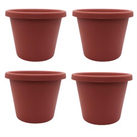 The HC Companies 7 inch Round Classic Planter - Plastic Plant Pot for Indoor Outdoor Plants Flowers Herbs, Clay (4 Pack)