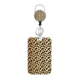 Leopard Print ID Badge Holder with Clip Badge Reels Retractable Heavy Duty,Keychain,ID Card for Women, Teachers, Nurses, Doctor,Students, Office
