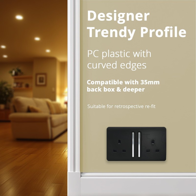 Trendi Switch ART-SKT213LBK Trendi 2 Gang Artistic Modern Glossy Switched