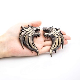 2pcs 3D Wolf Head Metal Emblem Car Motorcycles Side Fender Rear Styling Emblem Badge Decal (Gold)